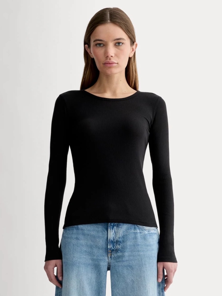 Everlane The Luxe Rib Long-Sleeve Crew In Black
